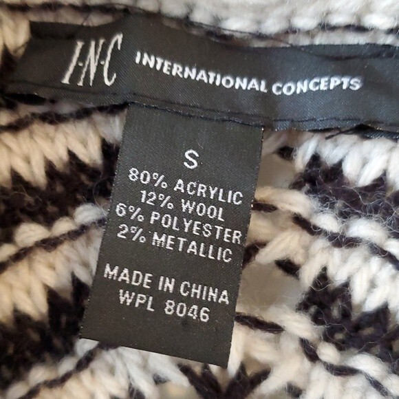 INC LONG LINE BELTED CARDIGAN SWEATER BLACK CREAMY WHITE ZIG ZAG SIZE SMALL - Picture 5 of 10